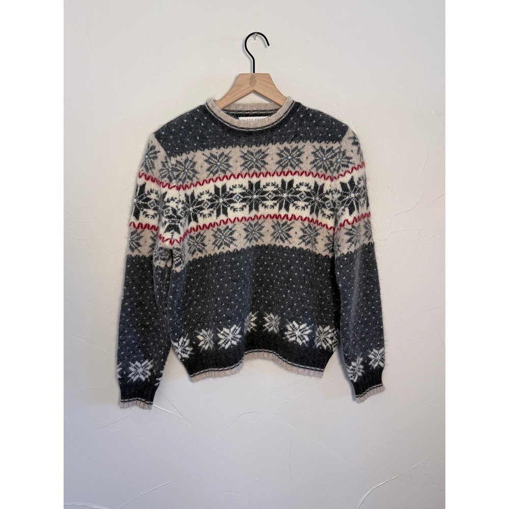 Vintage Valerie Stevens Fair Isle Angora Lambswool Snowflake Sweater Medium